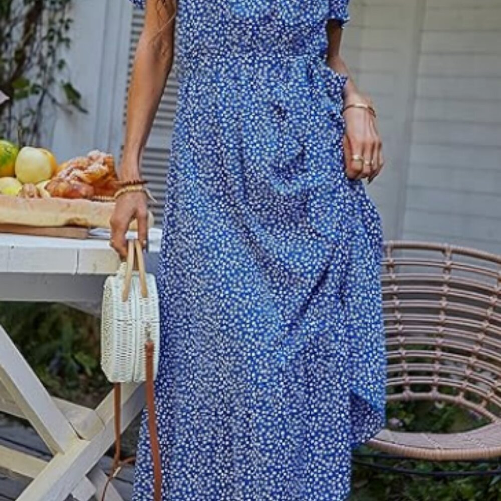 PRETTYGARDEN Women's Summer Floral Boho Maxi Wrap Dress